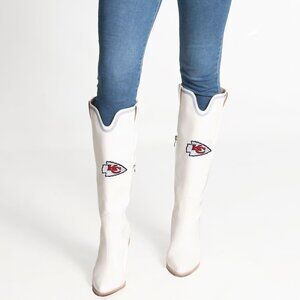NFL Licensed White Knee-High Cowboy Boot-Kansas City Chiefs